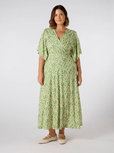 Live Unlimited Jersey Angel Sleeve Wrap Dress In Brown