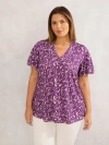 Live Unlimited Jersey Flutter Sleeve V-neck T-shirt In Purple
