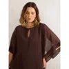 Live Unlimited Keyhole Overlay Blouse In Brown