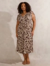 Live Unlimited Leaf Print Drawstring Sleeve Dress In Brown