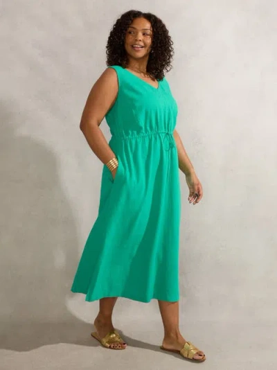 Live Unlimited Linen Blend Drawstring Dress In Green