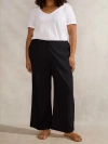 Live Unlimited Linen Full Length  Drawstring Pants In Black