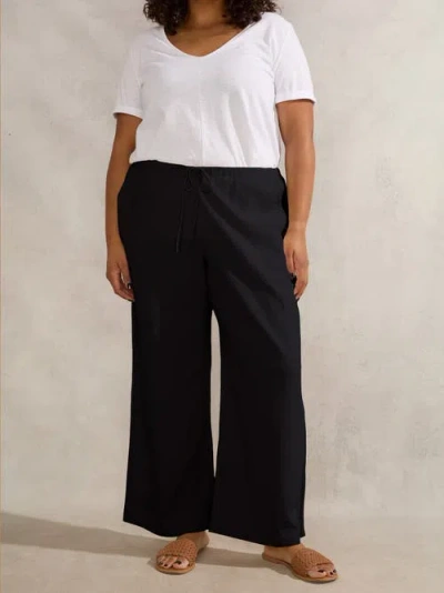 Live Unlimited Linen Full Length  Drawstring Pants In Black