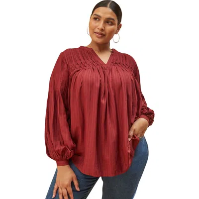 Live Unlimited Long Sleeve Pintuck Blouse In Burgundy
