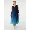Live Unlimited Ombre Pleated V-neck Dress In Blue
