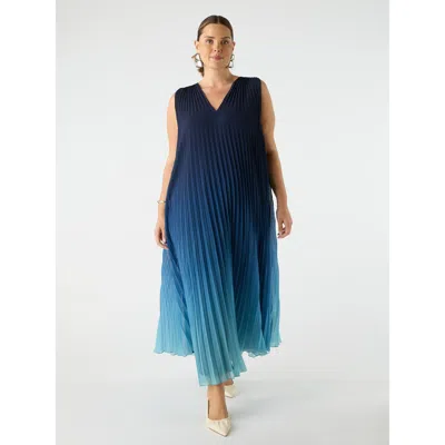 Live Unlimited Ombre Pleated V-neck Dress In Blue