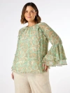 Live Unlimited Print Frill Blouse In Green