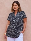 Live Unlimited Print Nehru Collar Top In Blue