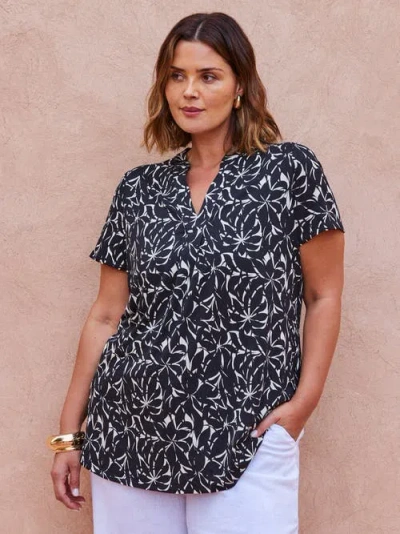 Live Unlimited Print Nehru Collar Top In Blue