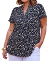 Live Unlimited Print Nehru Collar Top In Black