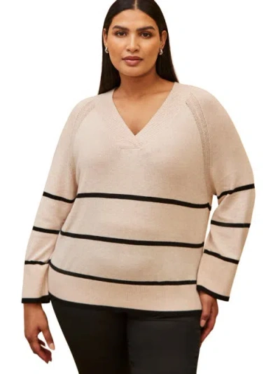 Live Unlimited Striped V-neck Jumper In Multi