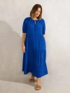 Live Unlimited Tiered V-neck Midaxi Dress In Blue