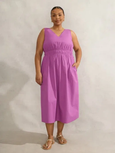 Live Unlimited V-neck Elasticated Waist Dress In Purple