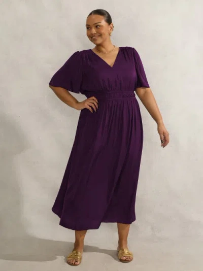 Live Unlimited V-neck Flutter Sleeve Dress In Purple