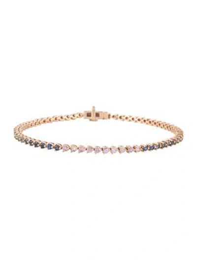 Pre-owned Liven 14k Sapphire Tennis Bracelet, 7" In Multicolor