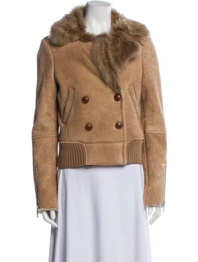 Pre-owned Liven Lamb Leather Faux Fur Jacket In Brown