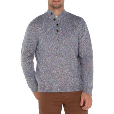 Liverpool Button Mock Neck Sweater In Light Blue Multi