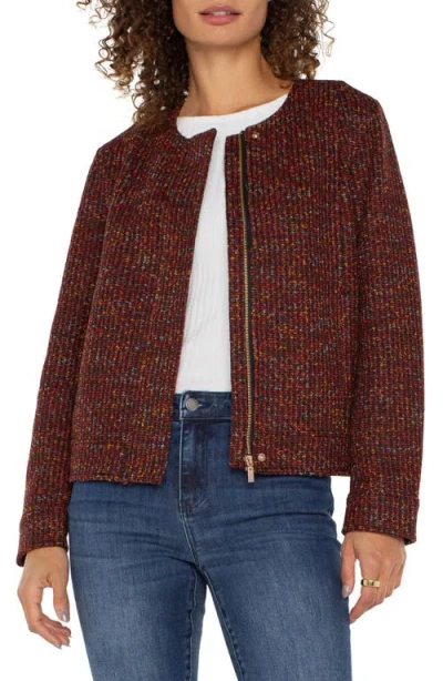 Liverpool Collarless Bouclé Knit Jacket In Bordeaux Multi