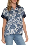 Liverpool Contrast Print High-low Short Sleeve Button-up Shirt In Glxy Flrl Prnt