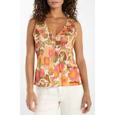 Liverpool Floral Pleated Sleeveless Top In Multi
