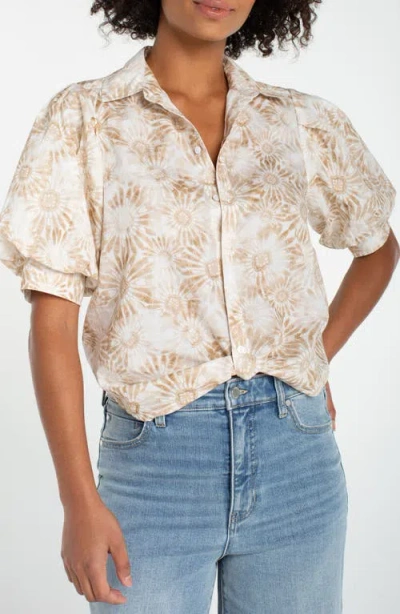 Liverpool Floral Print Puff Sleeve Shirt In Gray
