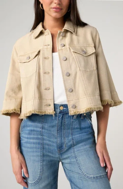 Liverpool Frayed Flounce Crop Jacket In Brown