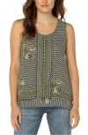Liverpool Geo Floral Print Double Layer Woven Top In Green