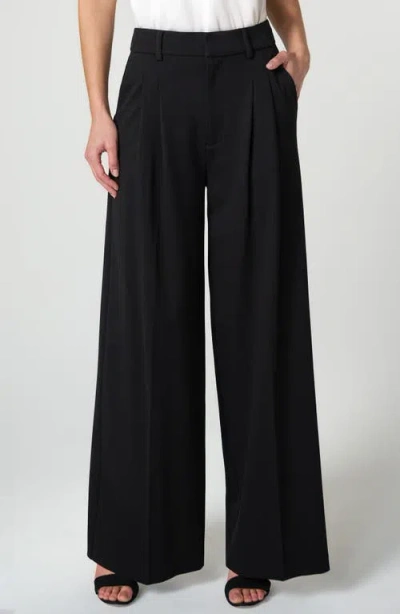 Liverpool High Waist Pleated Wide Leg Ankle Pants In Black