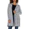 Liverpool Long Open Front Jacket In Grey/white Plaid