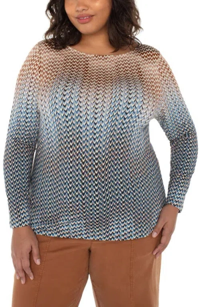 Liverpool Los Angeles Abstract Print Boat Neck Long Sleeve Top In Blue