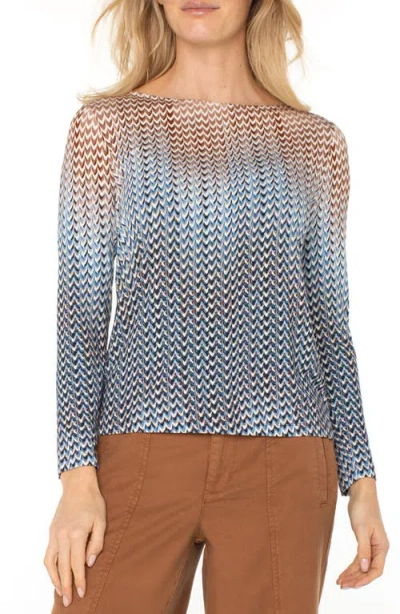 Liverpool Los Angeles Abstract Print Boat Neck Long Sleeve Top In Blue