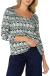 Liverpool Los Angeles Abstract Print Jersey Top In Blue Multi Textre