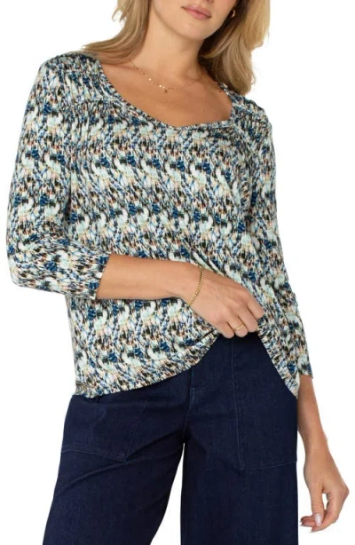 Liverpool Los Angeles Abstract Print Jersey Top In Blue Multi Textre
