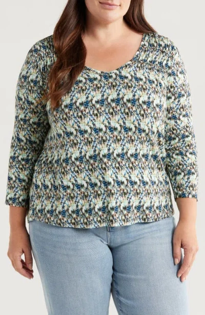 Liverpool Los Angeles Abstract Print Jersey Top In Blue Multi Textre