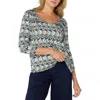 Liverpool Los Angeles Abstract Print Jersey Top In Blue Multi Textre