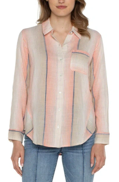 Liverpool Los Angeles Back Pleat Button-up Shirt In Ivory/ Pink Stripe