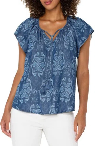 LIVERPOOL LOS ANGELES LIVERPOOL LOS ANGELES BATIK PRINT FLUTTER SLEEVE TOP