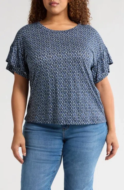 Liverpool Los Angeles Petite Ruffled-sleeve Knit Top In Blue