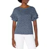 Liverpool Los Angeles Batik Tiered Ruffle Sleeve Jersey Top In Navy Cream Batik M