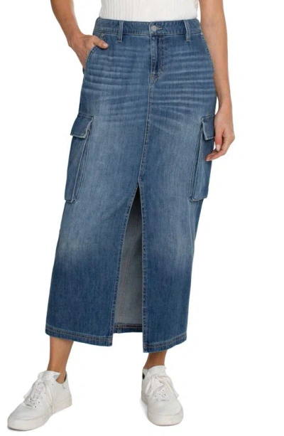 Liverpool Los Angeles Bellow Denim Cargo Skirt In Willow Glen