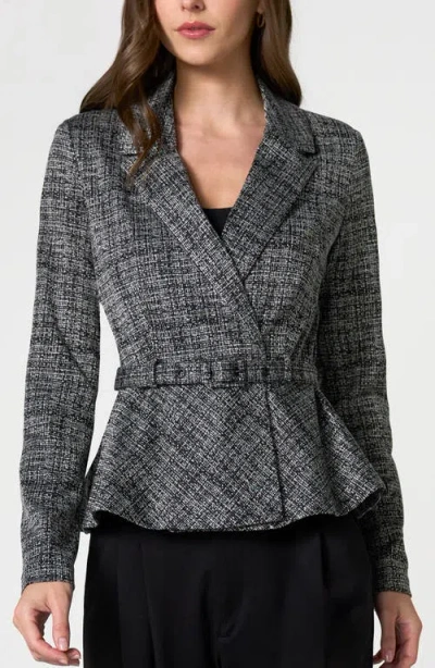 Liverpool Los Angeles Belted Peplum Tweed Blazer In Gray