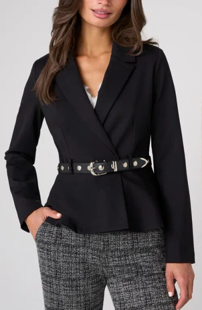 Liverpool Los Angeles Belted Peplum Blazer In Black