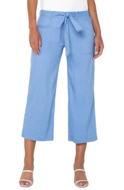 Liverpool Los Angeles Women's Belted Cropped Wide-leg Pants In Chambray Blue