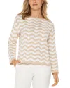 Liverpool Los Angeles Wavy Stripe Pointelle Cotton Blend Sweater In Tan Ivory Stripe