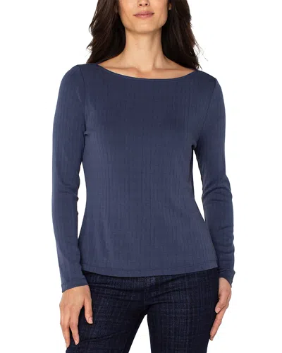 Liverpool Los Angeles Boat Neck Long Sleeve Top In Blue