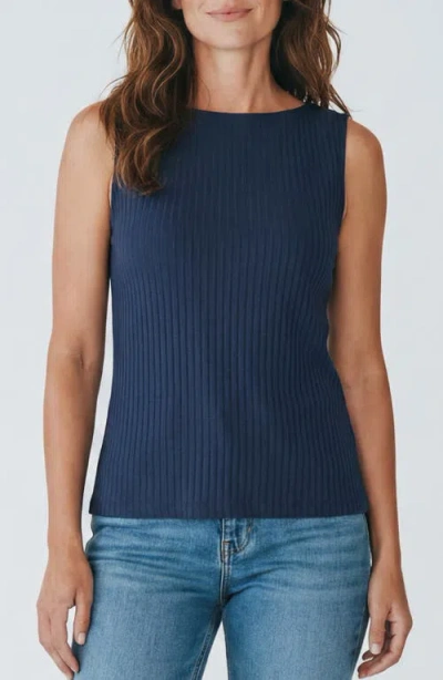 Liverpool Los Angeles Sleeveless Boat Neck Rib Knit Top In Blue