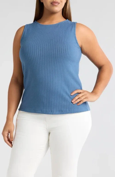 Liverpool Los Angeles Boat Neck Sleeveless Rib Top In French Blue