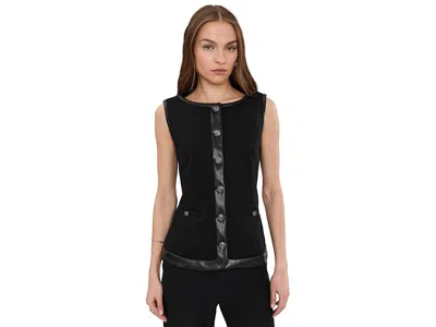 Liverpool Los Angeles Boatneck Vest With Faux Leather In Black