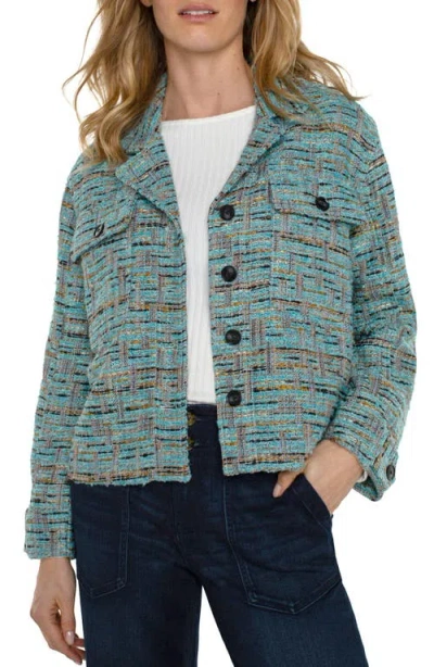 Liverpool Los Angeles Women's Button-front Boxy Shacket In Ocean Boucle