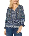 Liverpool Los Angeles Three Quarter Sleeve Shibori Print Shirt In Blue